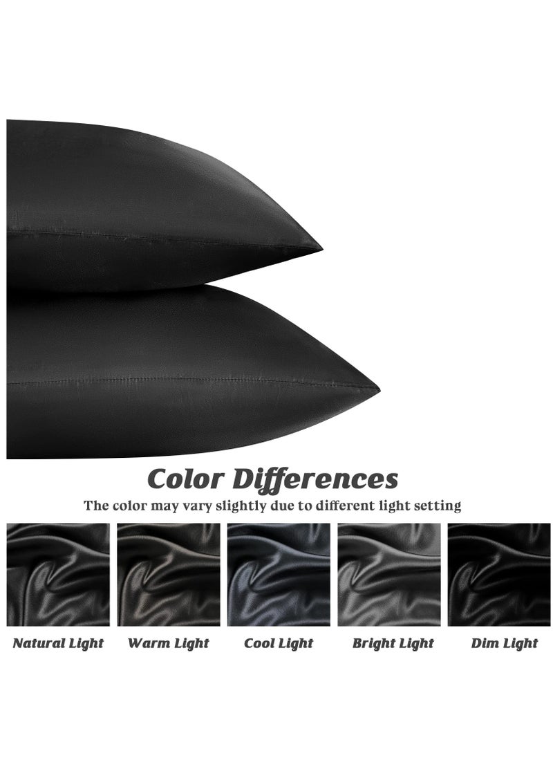 Arabest - 2-Piece Simple Solid Colour Silk Satin Pillow Case with Envelope Closure for Hair and Skin Black - Image 1
