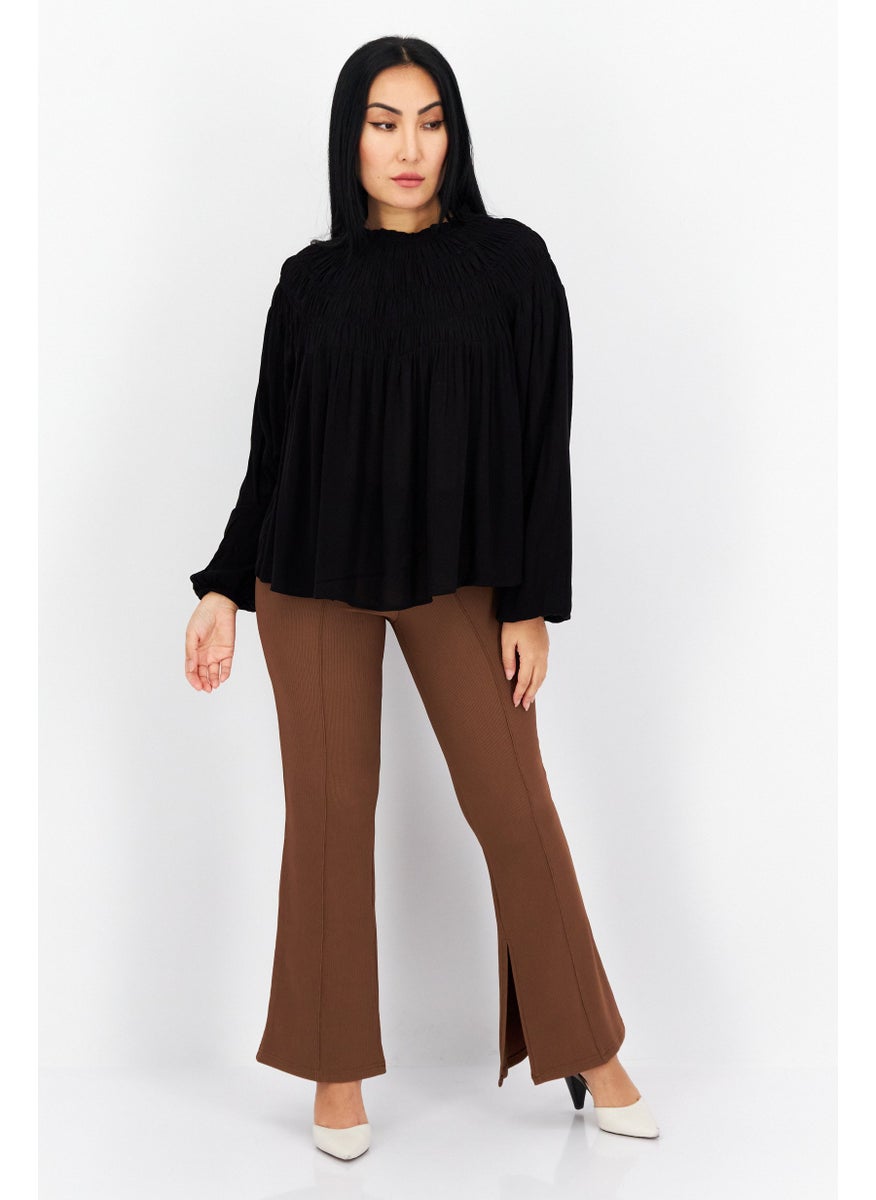 s.Oliver Women Ruffle Neck Long Sleeve Plain Blouse, Black  - Image 2
