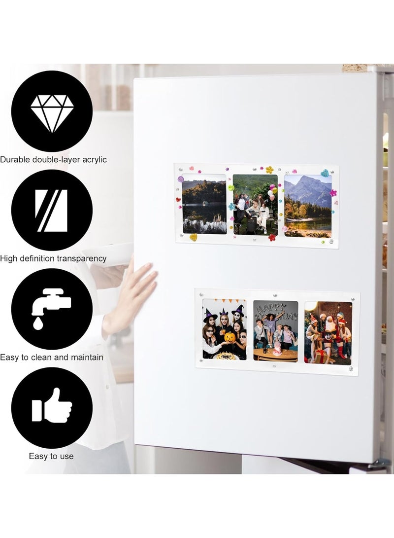 SYOSI Clear Photo Vertical Frame Set, Magnetic Acrylic Display for Polaroid Mini Films, Holds 6 Instant Pictures 2.6x3.5 Inches, with Stand and Sticker for Desk Decor (Transparent, 2-Pack) - Image 3
