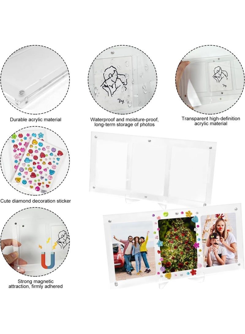 SYOSI Clear Photo Vertical Frame Set, Magnetic Acrylic Display for Polaroid Mini Films, Holds 6 Instant Pictures 2.6x3.5 Inches, with Stand and Sticker for Desk Decor (Transparent, 2-Pack) - Image 2