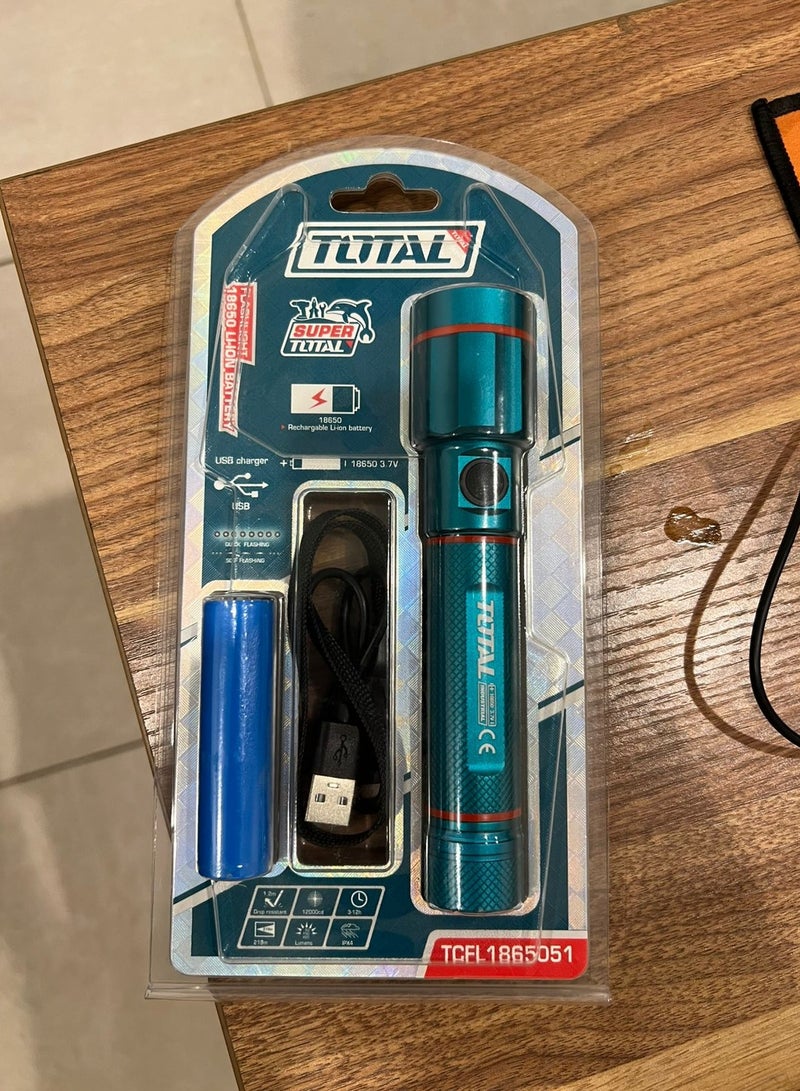 TOTAL Rechargeable LED Flashlight 450 Lumens – Teal – 5 Modes – 2000mAh Li-ion Battery Included - Image 3