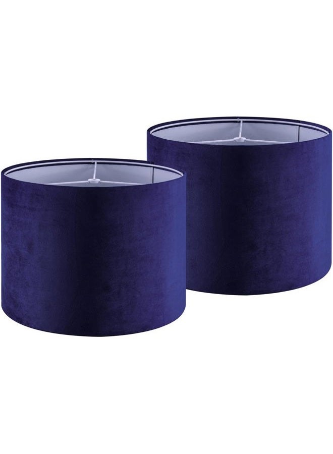 GO&SO Dark Blue Velvet Drum Lamp Shade Set of 2 Medium 13" Top x 13" Bottom x 10" High(Spider) Modern Lamp Shades for Table Lamps & Bedside Lamp Replacement Lampshade Required Assembly - Image 1