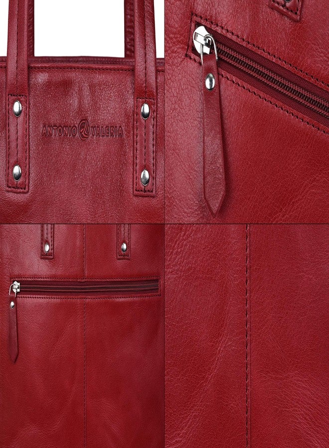 ANTONIO VALERIA Ava Red Crunch Aniline Leather Tote/Top Handle Shoulder Bag for Women - Image 5