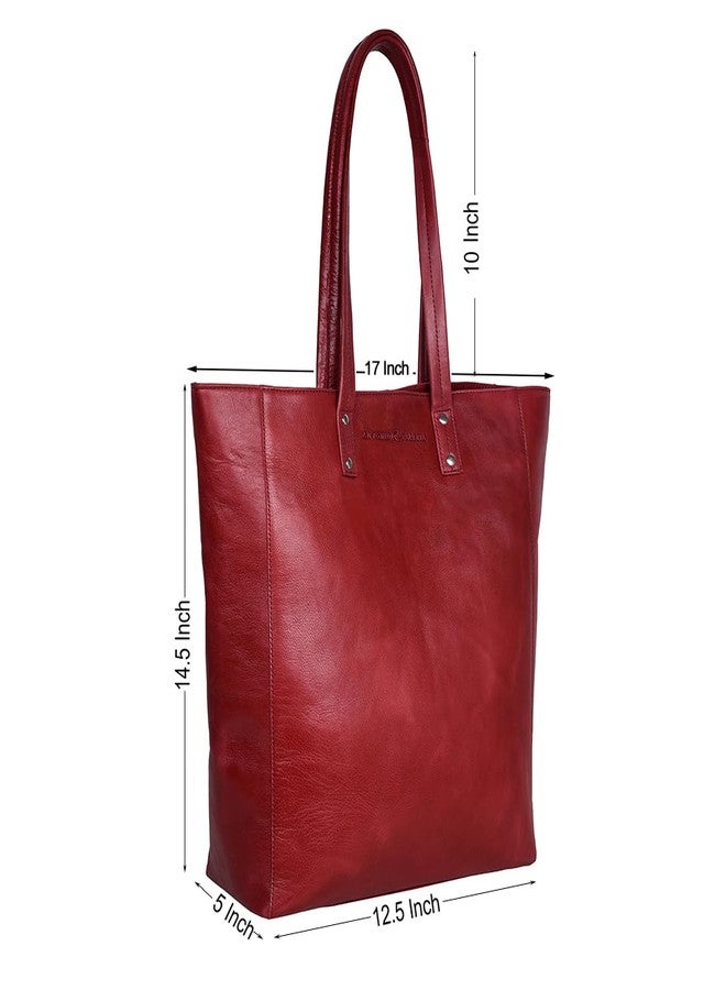 ANTONIO VALERIA Ava Red Crunch Aniline Leather Tote/Top Handle Shoulder Bag for Women - Image 2