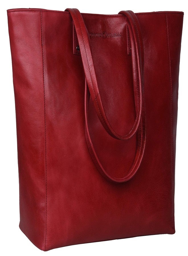 ANTONIO VALERIA Ava Red Crunch Aniline Leather Tote/Top Handle Shoulder Bag for Women - Image 1
