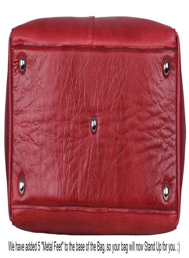 ANTONIO VALERIA Ava Red Crunch Aniline Leather Tote/Top Handle Shoulder Bag for Women - Image 4