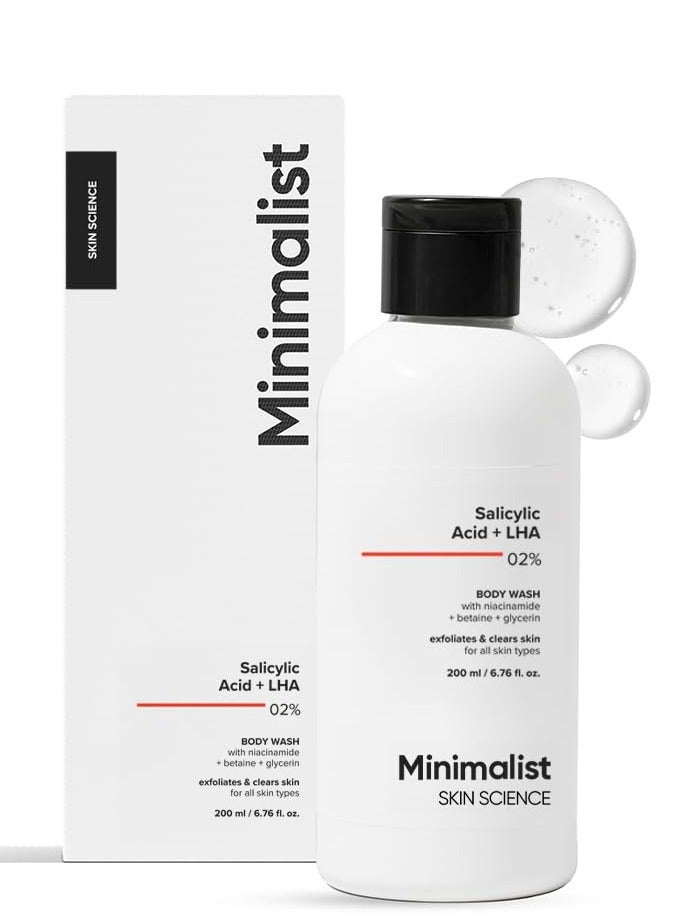 Minimalist 2% Salicylic Acid + LHA Body Wash For Acne Prone Rough and Bumpy Skin Sulphate SLS  Dyeand Fragrance Free Shower Gel For Women and Men 200 ml - Image 1