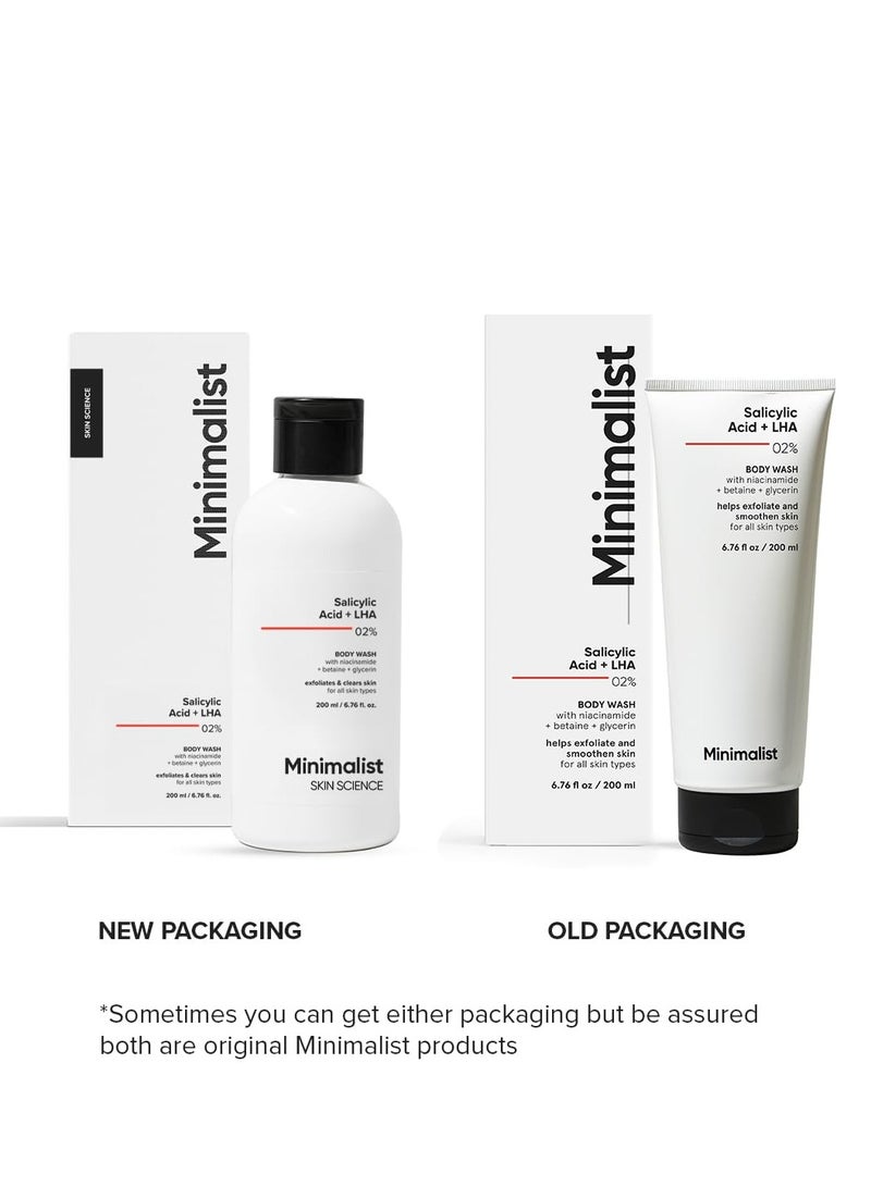 Minimalist 2% Salicylic Acid + LHA Body Wash For Acne Prone Rough and Bumpy Skin Sulphate SLS  Dyeand Fragrance Free Shower Gel For Women and Men 200 ml - Image 3