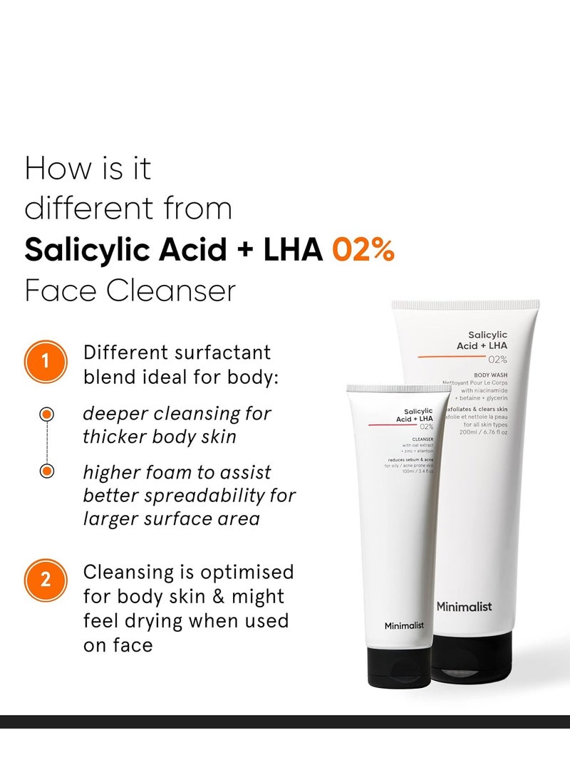 Minimalist 2% Salicylic Acid + LHA Body Wash For Acne Prone Rough and Bumpy Skin Sulphate SLS  Dyeand Fragrance Free Shower Gel For Women and Men 200 ml - Image 4