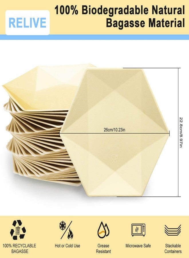 BangShou 30 Count Disposable Yellow Paper Plates, 10 Inch Biodegradable Appetizer Dessert Plates, Hexagonal Paper Platters for Wedding, Birthday, BBQ, Party, Everyday Meals - Image 2