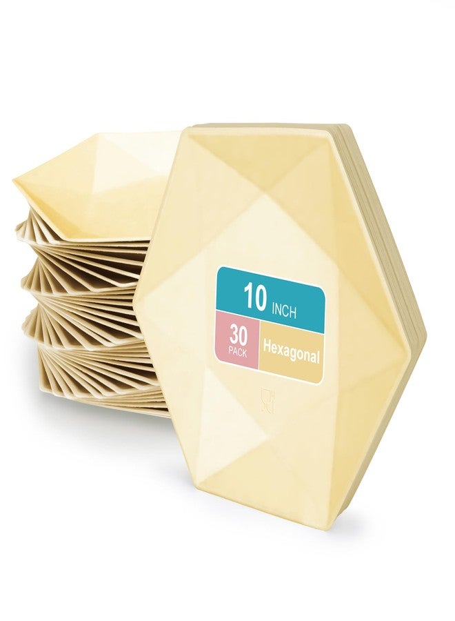 BangShou 30 Count Disposable Yellow Paper Plates, 10 Inch Biodegradable Appetizer Dessert Plates, Hexagonal Paper Platters for Wedding, Birthday, BBQ, Party, Everyday Meals - Image 1