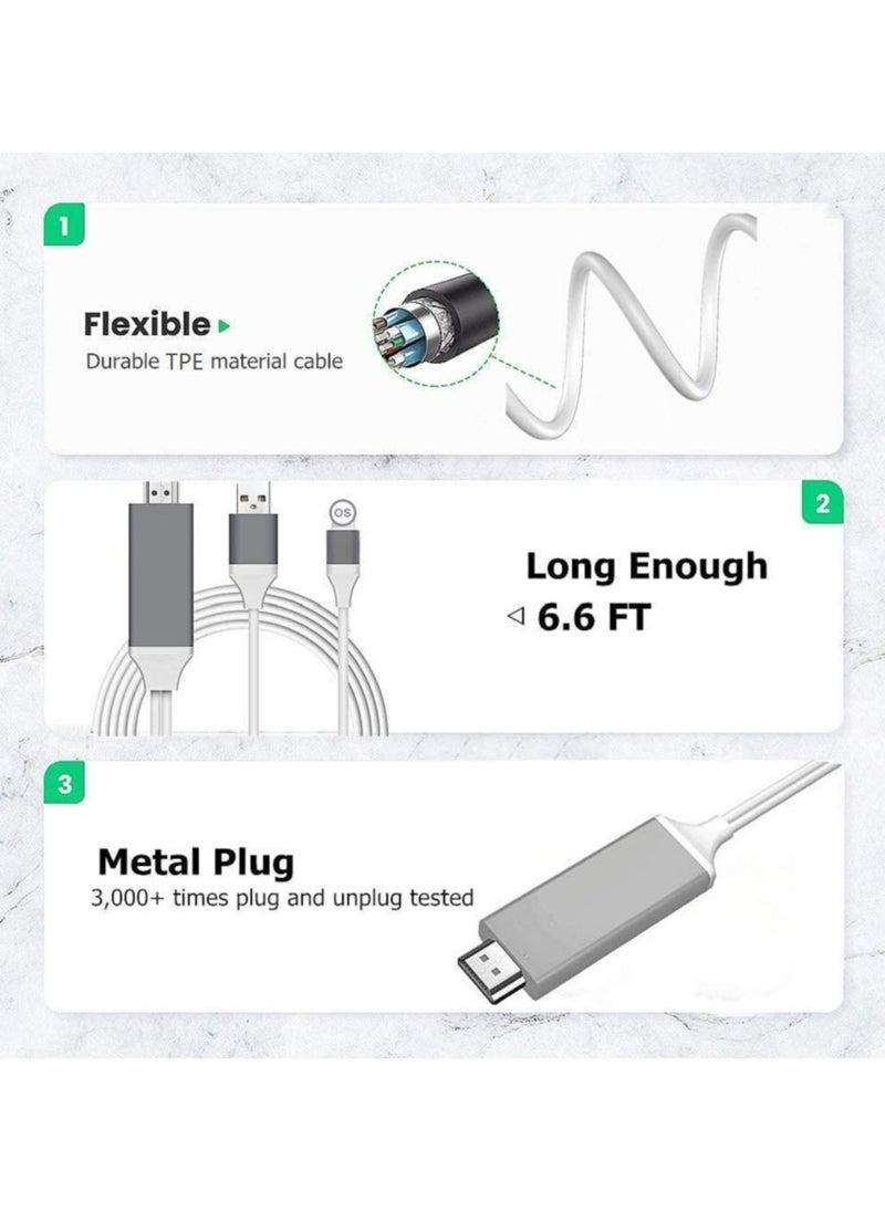 Generic Lightning to HDMI Adapter Cable 1080P Digital AV for iPhone iPad to TV Display 6.6ft White  - Image 4