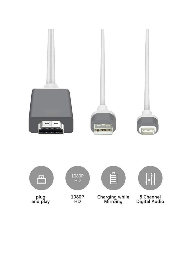 Generic Lightning to HDMI Adapter Cable 1080P Digital AV for iPhone iPad to TV Display 6.6ft White  - Image 2