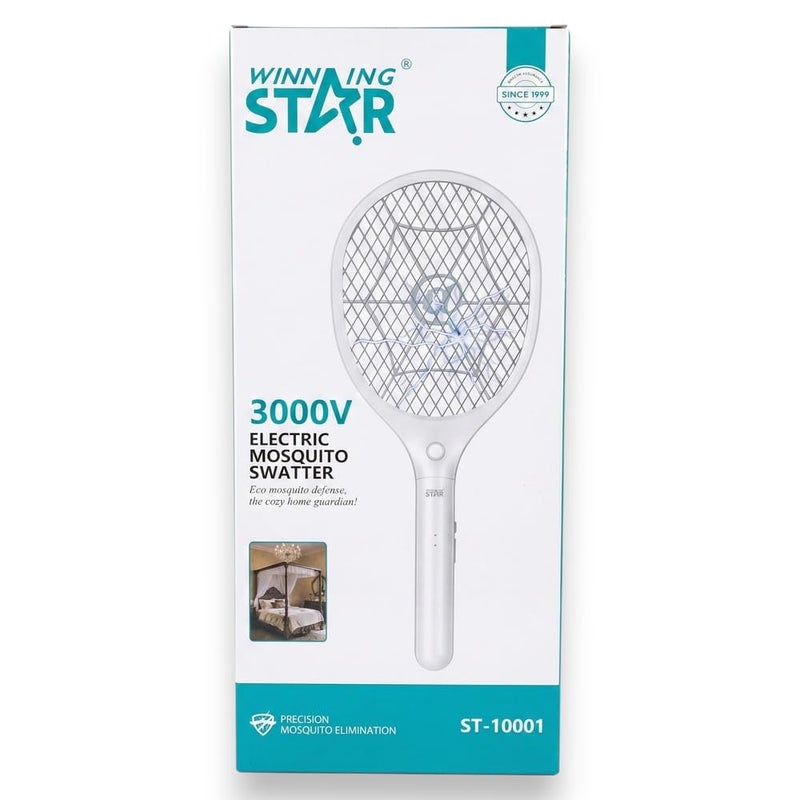 Winning Star - Electric Mosquito Swatter Racket 3000V Rechargeable Bug Zapper - White - A1-718 - Image 5