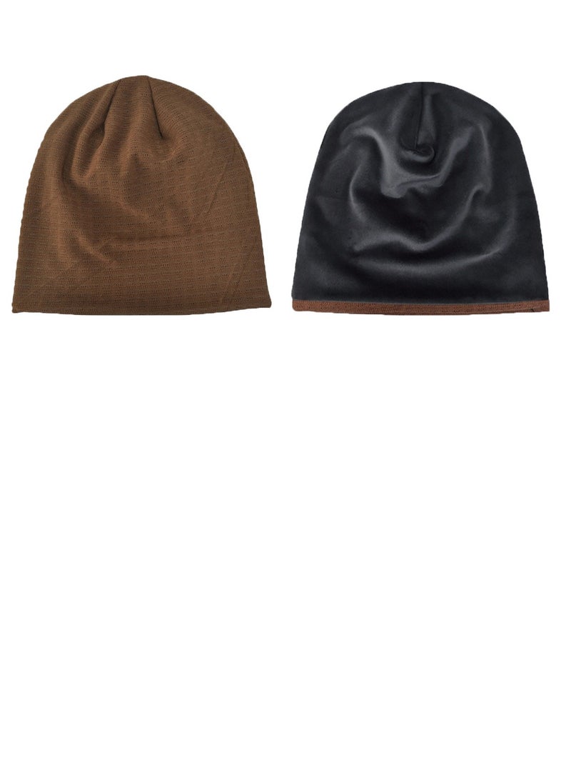 Loquat Infinity Scarf Headwear Cap Solid Color Bilayer Beanie Hat Thickened Plush Brown 