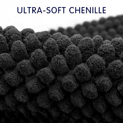 SUBRTEX Bathroom Rugs Chenille Bath Rug Soft Short Plush Bath Mat Soft Shower Mat Water Absorbent Shower Mat Quick Dry Machine Washable(Black,16" x 24") - Image 3