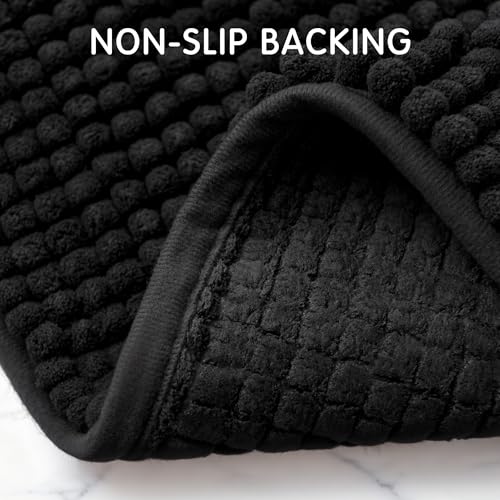 SUBRTEX Bathroom Rugs Chenille Bath Rug Soft Short Plush Bath Mat Soft Shower Mat Water Absorbent Shower Mat Quick Dry Machine Washable(Black,16" x 24") - Image 4