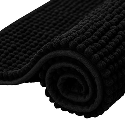 SUBRTEX Bathroom Rugs Chenille Bath Rug Soft Short Plush Bath Mat Soft Shower Mat Water Absorbent Shower Mat Quick Dry Machine Washable(Black,16" x 24") - Image 1