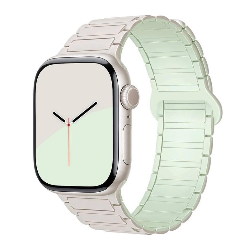 سوار ساعة ذكية سوار رياضي من السيليكون متوافق مع Apple Watch 42/44/45/49mm بملاءمة قابلة للتعديل وحزام بديل باللون Starlight قابل للتعديل - Image 1