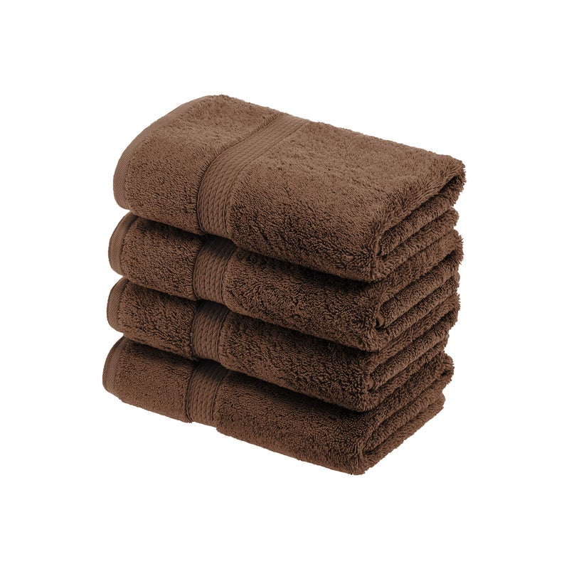 Superior Egyptian Cotton Pile Hand Towel Set of 4 Ultra Soft Luxury Towels Thick Plush Essentials Absorbent Heavyweight Guest Bath Hotel Spa Home Bathroom Shower Basics Chocolate