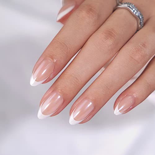 BTArtbox French Tip Press On Nails - BTArtbox White Almond Medium Reusable Stick On Nails in 15 Sizes - 30 Soft Gel Fake Nail Kit for Women Gift, Classic - Image 3