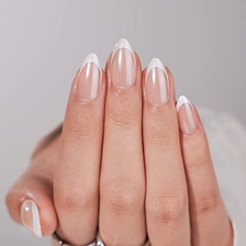 BTArtbox French Tip Press On Nails - BTArtbox White Almond Medium Reusable Stick On Nails in 15 Sizes - 30 Soft Gel Fake Nail Kit for Women Gift, Classic - Image 1