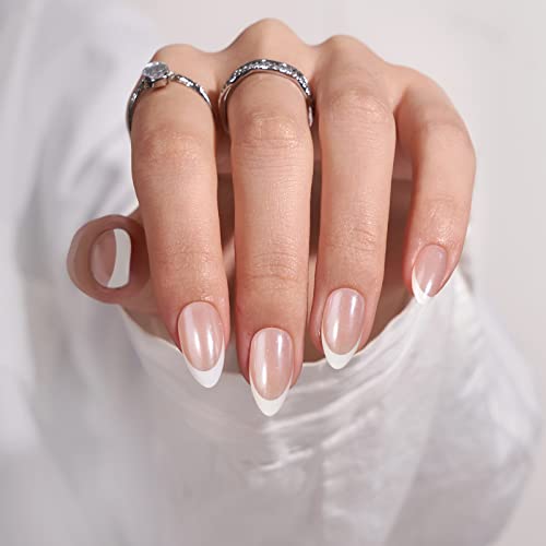 BTArtbox French Tip Press On Nails - BTArtbox White Almond Medium Reusable Stick On Nails in 15 Sizes - 30 Soft Gel Fake Nail Kit for Women Gift, Classic - Image 2