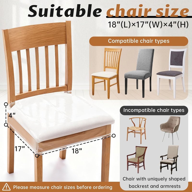 Zipcase 4 Pack Stain, Water and Kitty Scratch Resistant Clear Dining Chair Covers/Slipcovers Chair Protector Waterproof PVC Material, 17”D x 18”W x 4”H with Adjustable Belt Strap, Set of 4 - Image 4