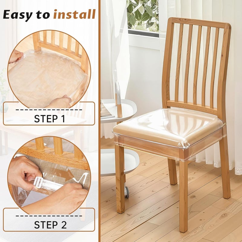 Zipcase 4 Pack Stain, Water and Kitty Scratch Resistant Clear Dining Chair Covers/Slipcovers Chair Protector Waterproof PVC Material, 17”D x 18”W x 4”H with Adjustable Belt Strap, Set of 4 - Image 5