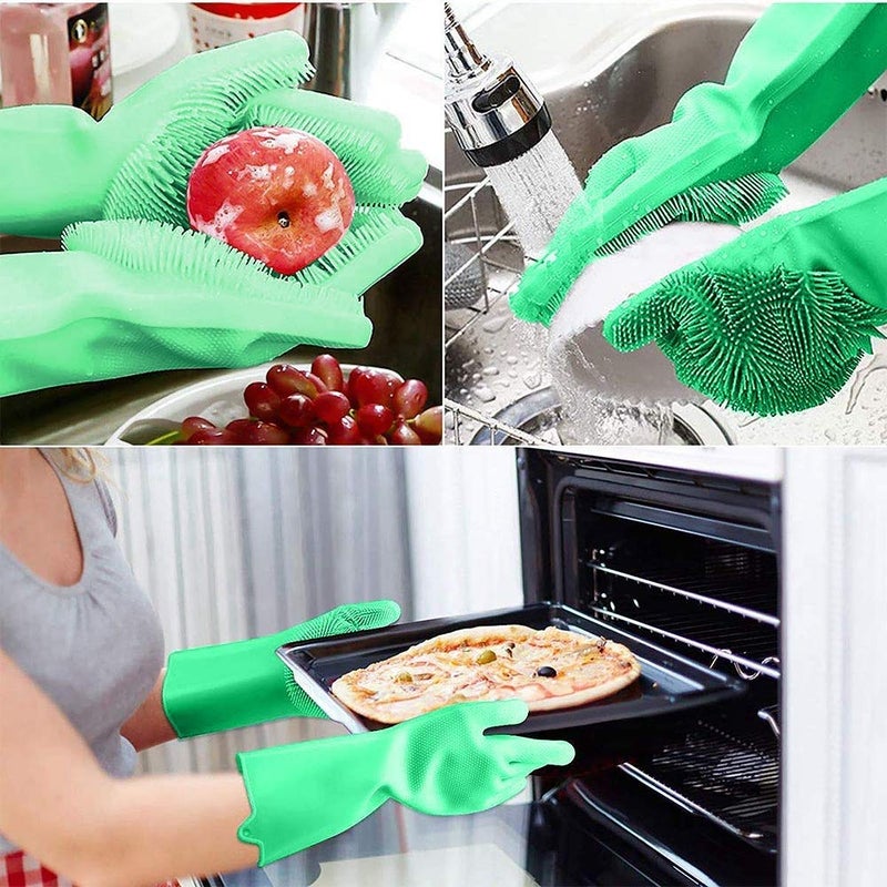 Param Magic Silicone Gloves for Dishwashing Scrubbing Brush for Dishes, Kitchen Accessories, Fruit & Vegetable Scrub Brushes, Car Cleaning Supplies (Green) - Image 2