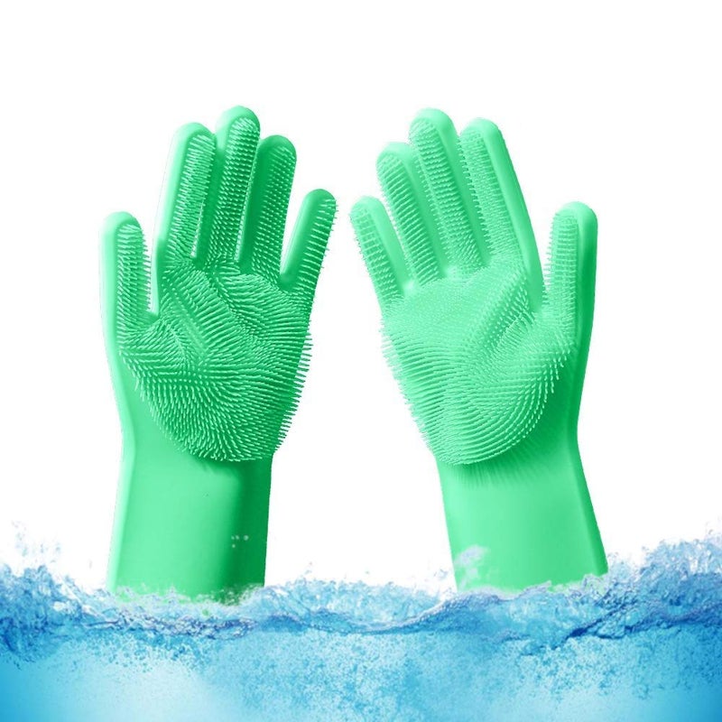 Param Magic Silicone Gloves for Dishwashing Scrubbing Brush for Dishes, Kitchen Accessories, Fruit & Vegetable Scrub Brushes, Car Cleaning Supplies (Green) - Image 1