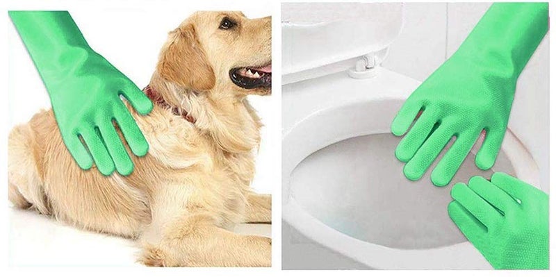 Param Magic Silicone Gloves for Dishwashing Scrubbing Brush for Dishes, Kitchen Accessories, Fruit & Vegetable Scrub Brushes, Car Cleaning Supplies (Green) - Image 4