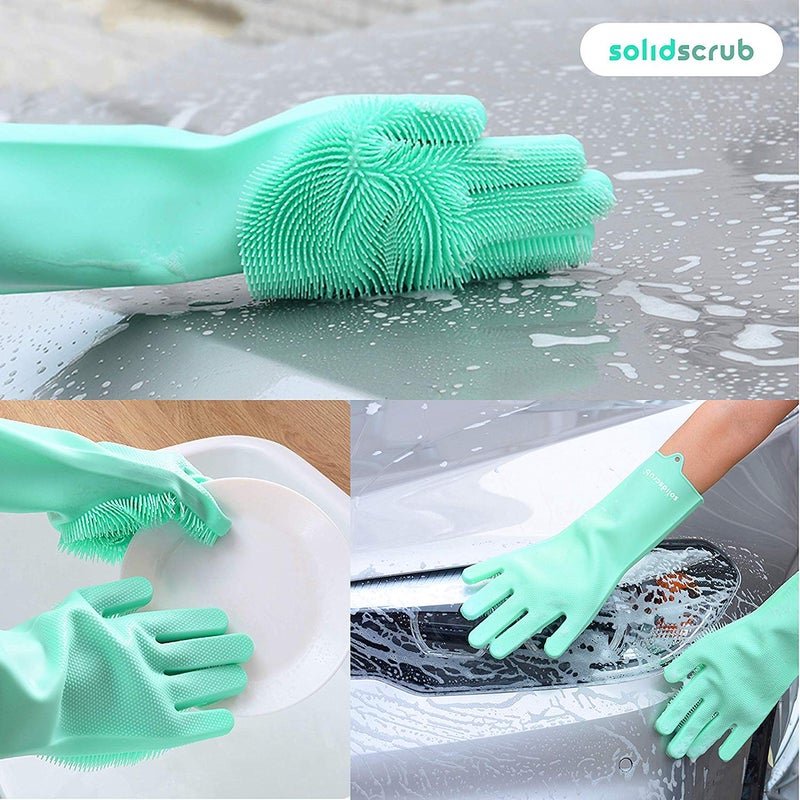 Param Magic Silicone Gloves for Dishwashing Scrubbing Brush for Dishes, Kitchen Accessories, Fruit & Vegetable Scrub Brushes, Car Cleaning Supplies (Green) - Image 3