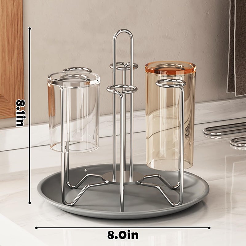 Chemlliy Cup Drying Rack Stand, Stainless Steel 6 Cups Mug Drying Rack Drainer Holder, Countertop Cup Rack Dryer for Glasses, Tumbler, Water Bottle - Image 3