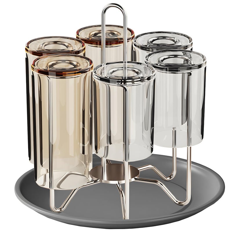 Chemlliy Cup Drying Rack Stand, Stainless Steel 6 Cups Mug Drying Rack Drainer Holder, Countertop Cup Rack Dryer for Glasses, Tumbler, Water Bottle - Image 1