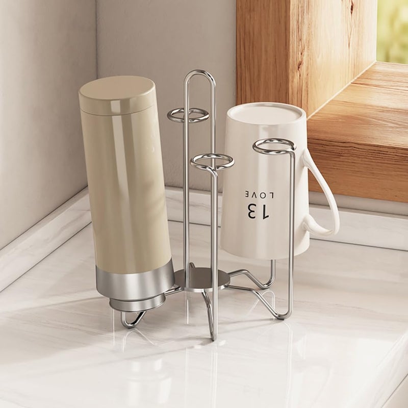 Chemlliy Cup Drying Rack Stand, Stainless Steel 6 Cups Mug Drying Rack Drainer Holder, Countertop Cup Rack Dryer for Glasses, Tumbler, Water Bottle - Image 2