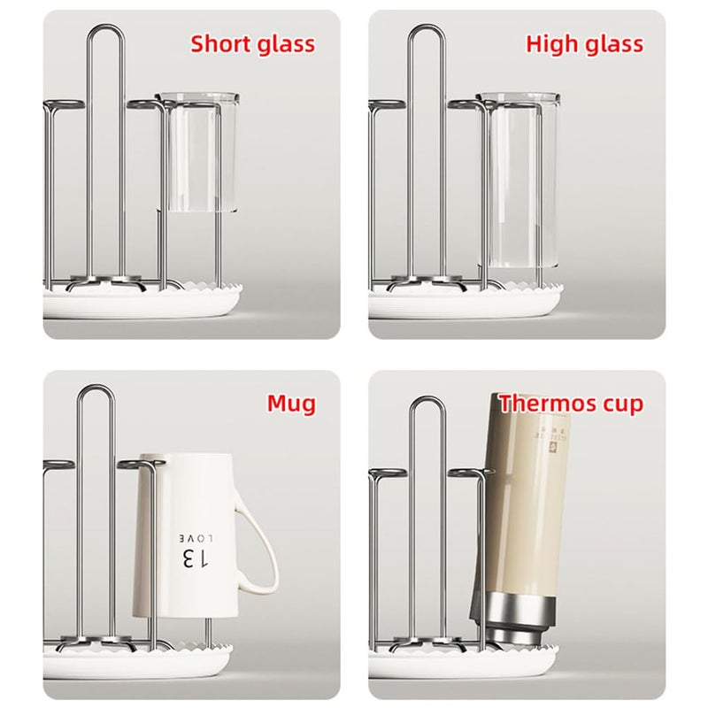 Chemlliy Cup Drying Rack Stand, Stainless Steel 6 Cups Mug Drying Rack Drainer Holder, Countertop Cup Rack Dryer for Glasses, Tumbler, Water Bottle - Image 4