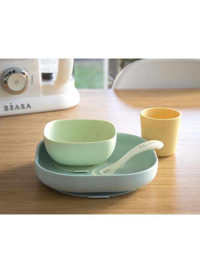 BEABA Béaba Silicone 4-Piece Dishware - 100% Silicone Baby Plate Set, Baby Bowls - Includes Baby Plate, Baby Bowl, Baby Cup, 2nd Stage Silicone Spoon, Pastels - Image 3