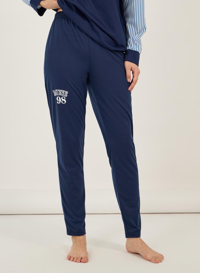 Styli Graphic Print Contrast Stripe Longline Sweatshirt & Leggings Set  - Image 5