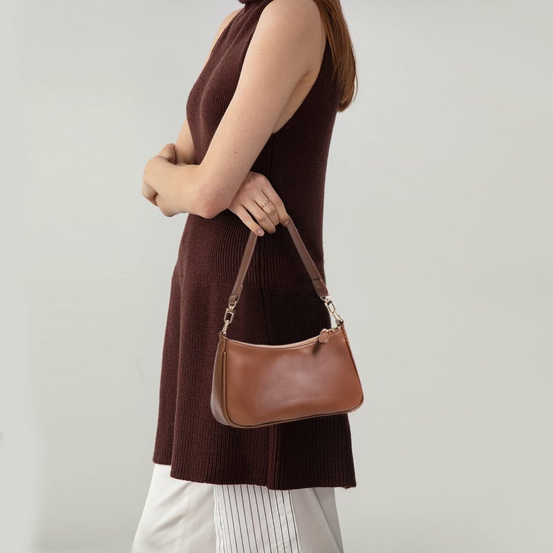 VODIU Clutch Tote Handbags with 2 Removable Straps and Zipper Closure Crossbody Bags Shoulder Purse Handbag for Women Brown - Image 2