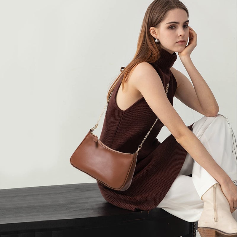 VODIU Clutch Tote Handbags with 2 Removable Straps and Zipper Closure Crossbody Bags Shoulder Purse Handbag for Women Brown - Image 3