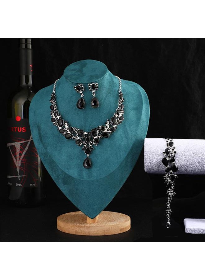 NIBEMINENT Water Drops Super Flash Rich Bride Necklace Three-piece Set Zircon New Gem Short Crystal 