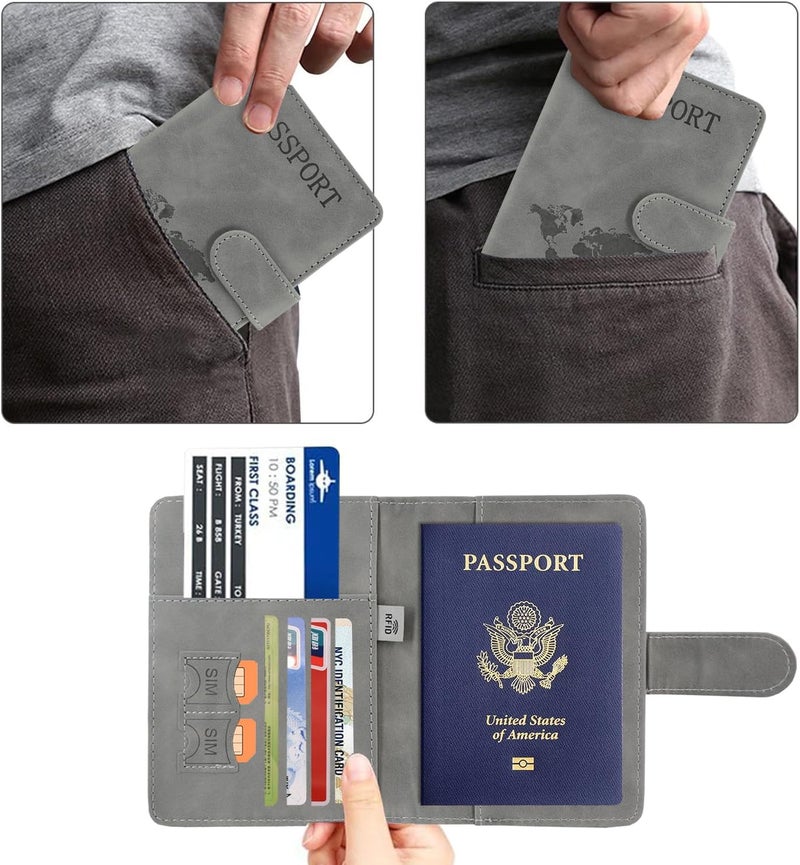 ACdream Passport Holder for Travel Essentials, Rfid Blocking Passport Wallet Cover Case for Travel Must Haves Accessories, Book Holders for Women/Men- Grey - Image 3