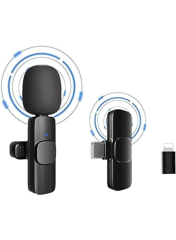 K8 Wireless Microphone, Digital Mini Portable Recording Clip Mic with Receiver for All Type-C Mobile Phones - Black - Image 1