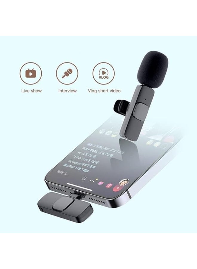 K8 Wireless Microphone, Digital Mini Portable Recording Clip Mic with Receiver for All Type-C Mobile Phones - Black - Image 3