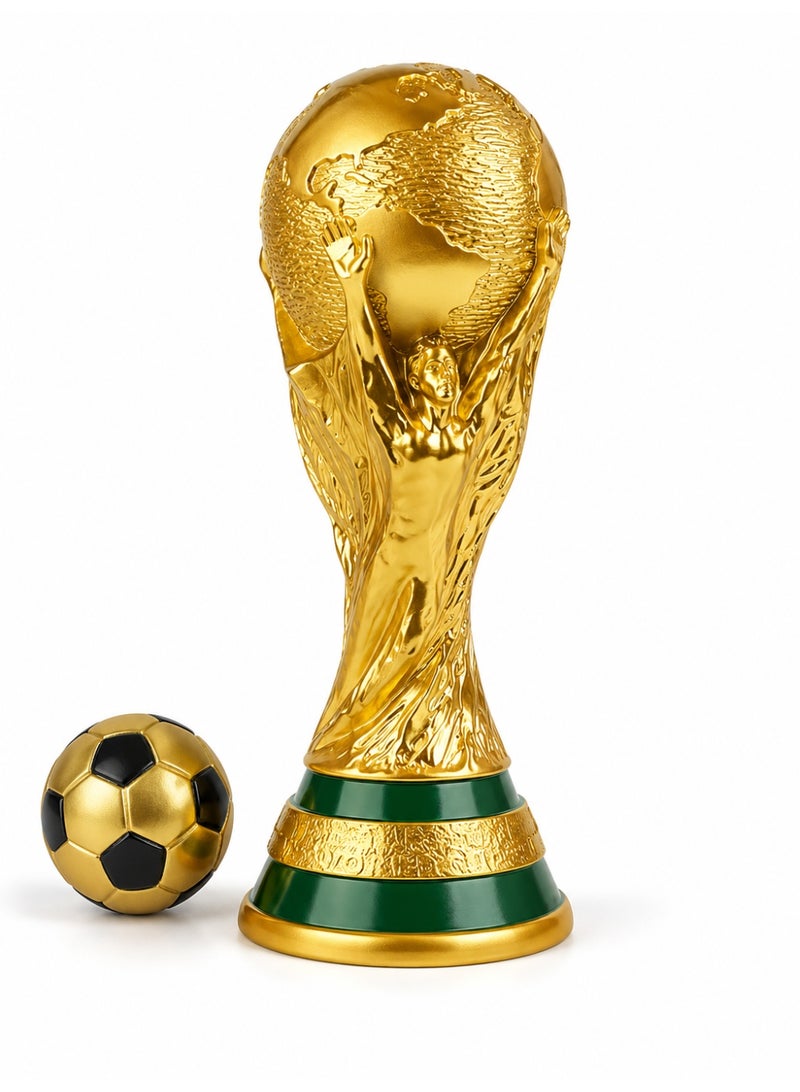 الحلم كأس ذهبي لكرة القدم للزينة، ارتفاع 21 سم، مجسم كأس بطل من البلاستيك للأطفال ومحبي كرة القدم، مناسب للحفلات والجوائز والألعاب المدرسية وديكور المنزل، ذهبي وأخضر - Image 1