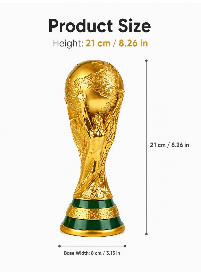 الحلم كأس ذهبي لكرة القدم للزينة، ارتفاع 21 سم، مجسم كأس بطل من البلاستيك للأطفال ومحبي كرة القدم، مناسب للحفلات والجوائز والألعاب المدرسية وديكور المنزل، ذهبي وأخضر - Image 2