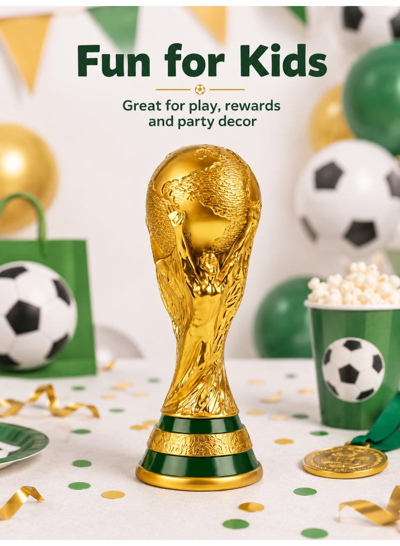 الحلم كأس ذهبي لكرة القدم للزينة، ارتفاع 21 سم، مجسم كأس بطل من البلاستيك للأطفال ومحبي كرة القدم، مناسب للحفلات والجوائز والألعاب المدرسية وديكور المنزل، ذهبي وأخضر - Image 4