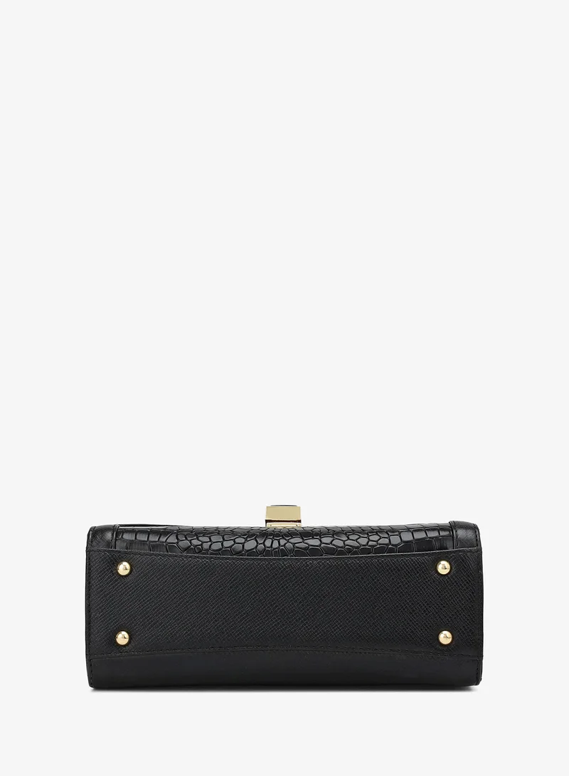 Da Milano  Small Franzy Croco Leather Shoulder Bag - Black for Women | Best Price UAE