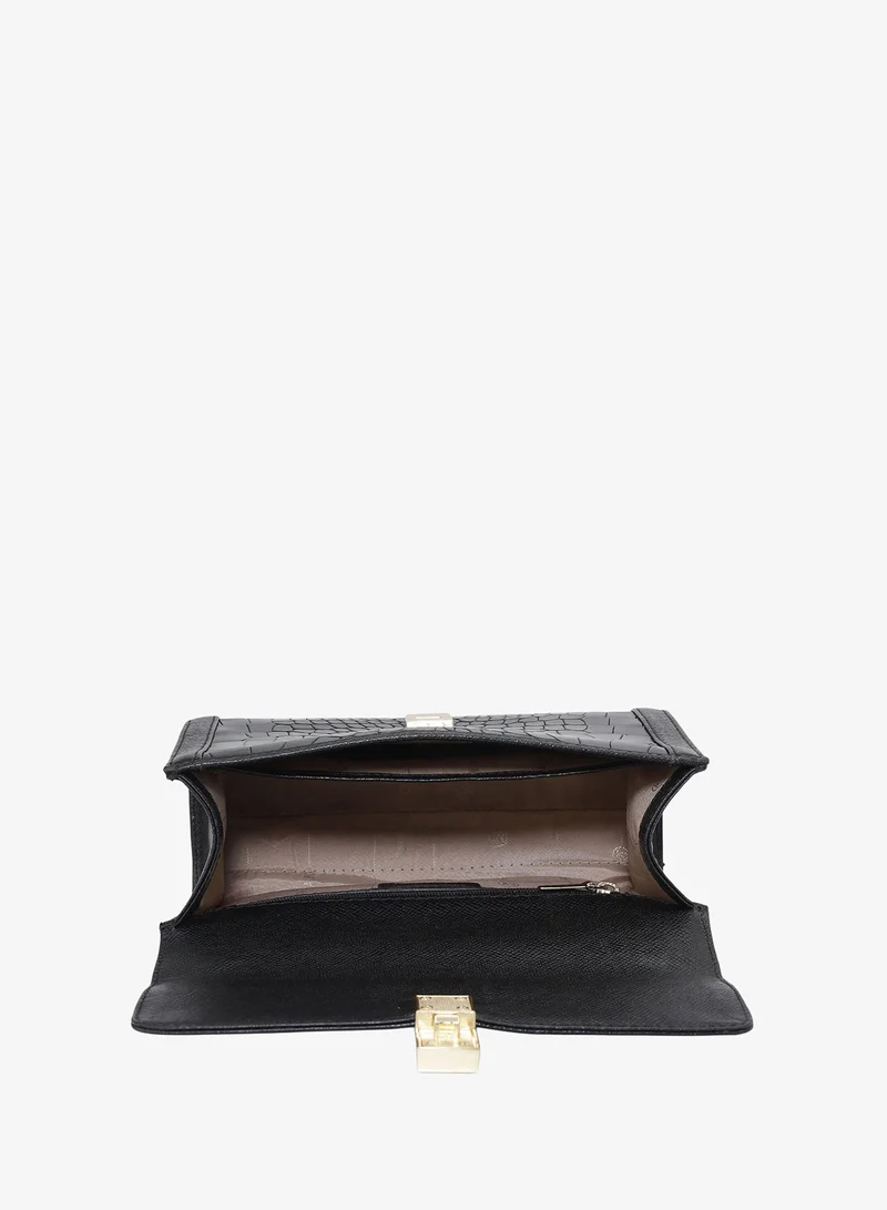 Da Milano  Small Franzy Croco Leather Shoulder Bag - Black for Women | Best Price UAE